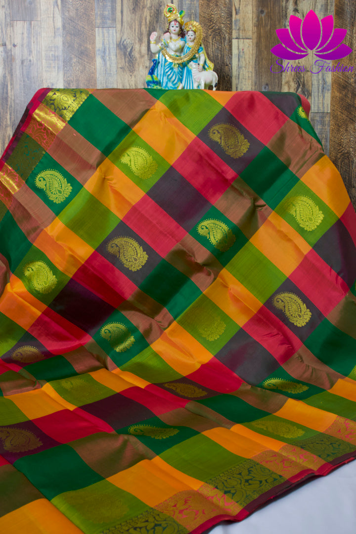 Multi Color Checkered Saree | Silk Saree | Silk Mark India Certified - Shrees  Fashion Australia